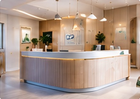 Finished reception area with wood desk