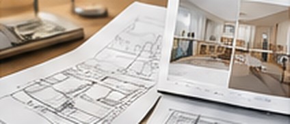 Architectural floor plans and interior rendering